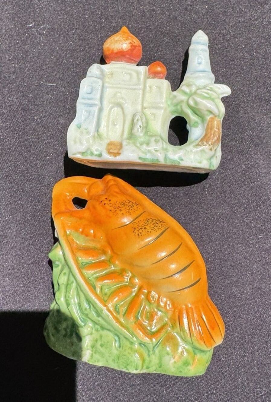 2 Rare Occupied Japan Vintage Fish Bowl Aquarium Ornaments made In Japan -C29
